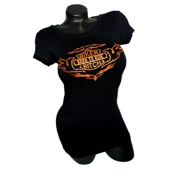 Born To Ride ~ Biker Bitch Fitted Spandex Tee. - Picture 1 of 4